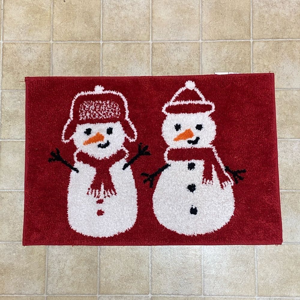 Festive Snowman Red Doormat Christmas Decor